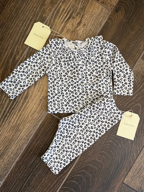 Piupiuchick Other - Piupiuchick Newborn Girls' Organic Ruffle Shirt/ Leggings Ecru Leopard Print